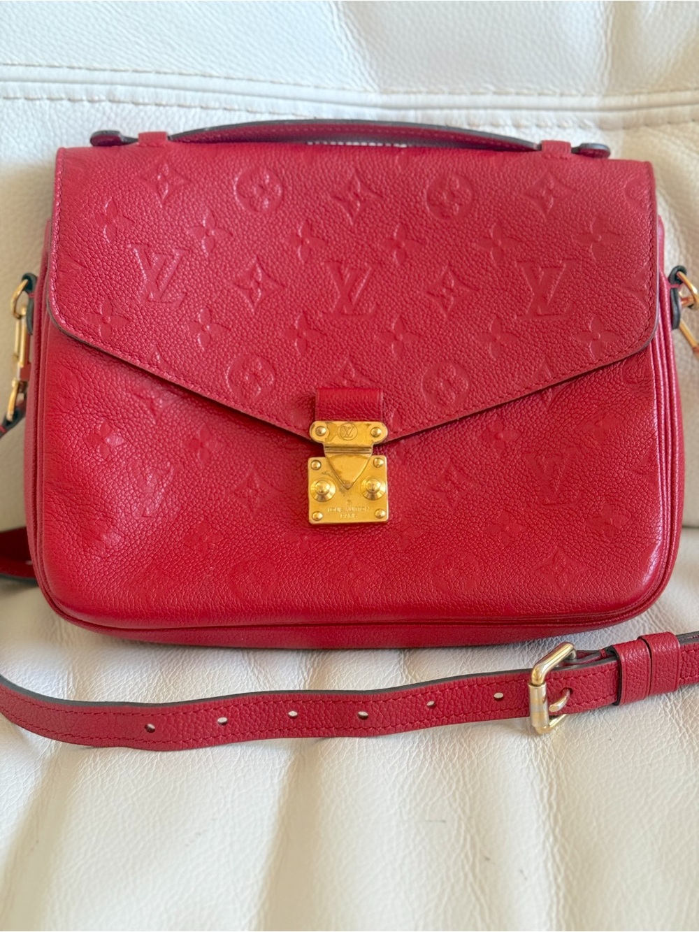 Louis Vuitton Red Monogram Empreinte Shoulder Pochette Metid with Gold Hardware